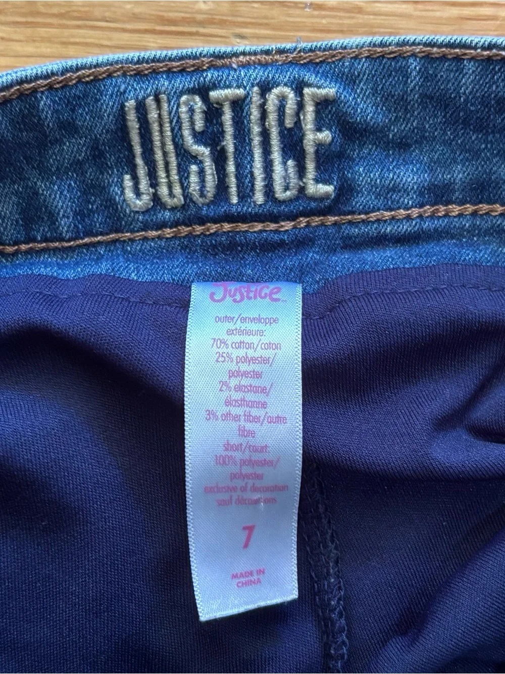 Justice Girls Blue Denim Mini Skort Size 7 Distressed Built-in Shorts